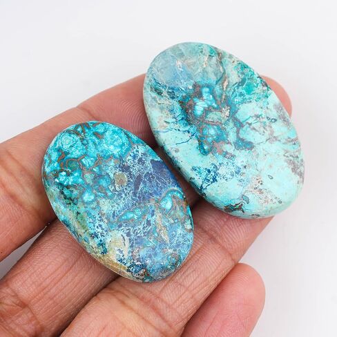 2pcs, Natural Shattuckite Gemstone, Bulk Oval Shape Cabochon Stone, Wholesale Polished Supply, Chakra Healing Crystal, DIY Jewelry Making, Wire Wrapping, Gem Collection in Saudi Arabia