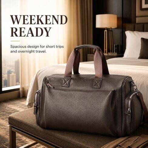 Leather Duffel Bag for Men, Travel Duffel Bag Carry On Overnight Bag with Shoe Compartments and Multiple Pockets, Large Capacity Gym Travel Bag in Saudi Arabia