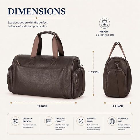 Leather Duffel Bag for Men, Travel Duffel Bag Carry On Overnight Bag with Shoe Compartments and Multiple Pockets, Large Capacity Gym Travel Bag in Saudi Arabia