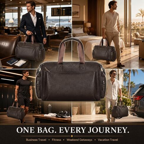 Leather Duffel Bag for Men, Travel Duffel Bag Carry On Overnight Bag with Shoe Compartments and Multiple Pockets, Large Capacity Gym Travel Bag in Saudi Arabia