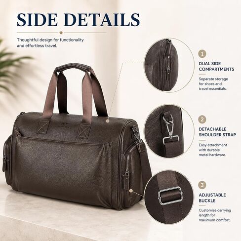 Leather Duffel Bag for Men, Travel Duffel Bag Carry On Overnight Bag with Shoe Compartments and Multiple Pockets, Large Capacity Gym Travel Bag in Saudi Arabia