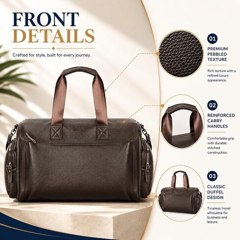 Leather Duffel Bag for Men, Travel Duffel Bag Carry On Overnight Bag with Shoe Compartments and Multiple Pockets, Large Capacity Gym Travel Bag in Saudi Arabia