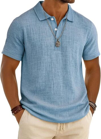 Men's 2026 Cotton Polo Shirt Short Sleeve Casual Summer Shirts Classic Collared Golf Shirt in Kuwait