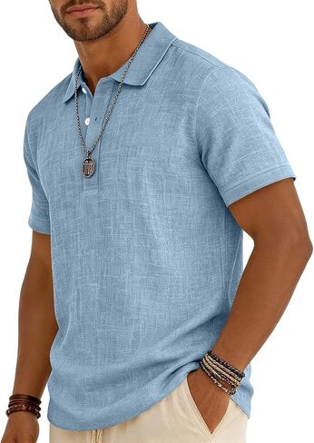 Men's 2026 Cotton Polo Shirt Short Sleeve Casual Summer Shirts Classic Collared Golf Shirt in Kuwait