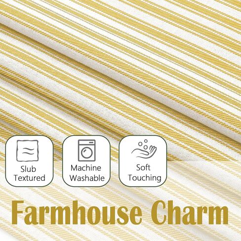 Chyhomenyc Yellow Gold Stripe Window Valances - Light Filtering Faux Linen Short Kitchen Valance Curtains, Rod Pocket Boho Striped Topper Farmhouse Valance for Living Room Bathroom, 52Wx18L, 2 Pieces in Kuwait