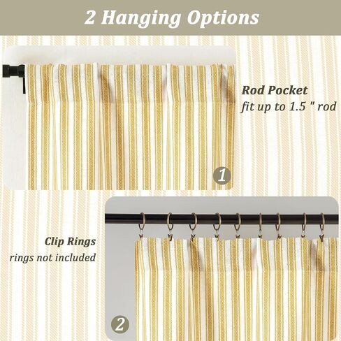 Chyhomenyc Yellow Gold Stripe Window Valances - Light Filtering Faux Linen Short Kitchen Valance Curtains, Rod Pocket Boho Striped Topper Farmhouse Valance for Living Room Bathroom, 52Wx18L, 2 Pieces in Kuwait