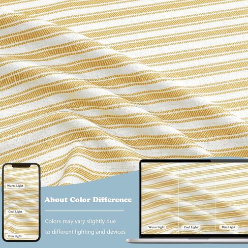 Chyhomenyc Yellow Gold Stripe Window Valances - Light Filtering Faux Linen Short Kitchen Valance Curtains, Rod Pocket Boho Striped Topper Farmhouse Valance for Living Room Bathroom, 52Wx18L, 2 Pieces in Kuwait