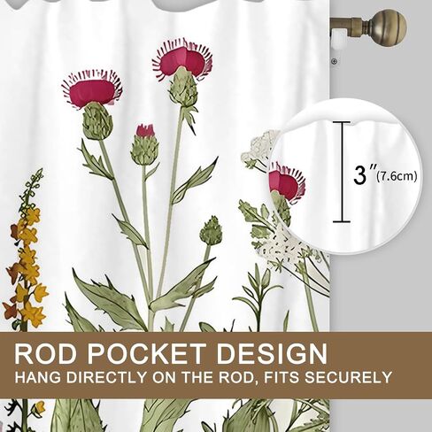 26x36Inch Botanical Illustration Small Short Cafe Curtains Wildflower Herb Leaf Pattern Kitchen Tiers Window Treatment Bathroom Dining Room Home Decoration Polyester 2 Panels in Kuwait