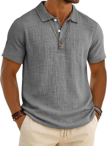 Men's 2026 Cotton Polo Shirt Short Sleeve Casual Summer Shirts Classic Collared Golf Shirt in Kuwait