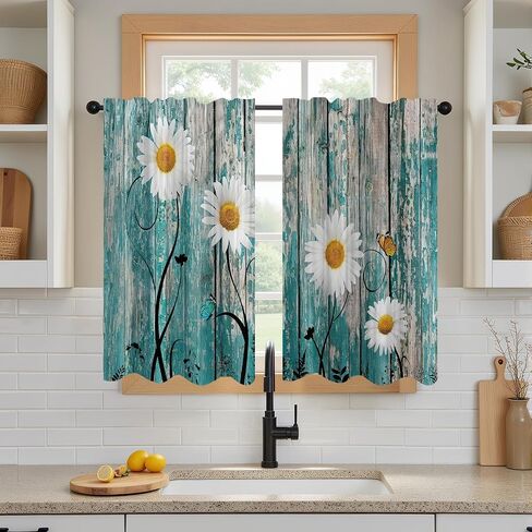 26x36Inch Botanical Illustration Small Short Cafe Curtains Wildflower Herb Leaf Pattern Kitchen Tiers Window Treatment Bathroom Dining Room Home Decoration Polyester 2 Panels in Kuwait
