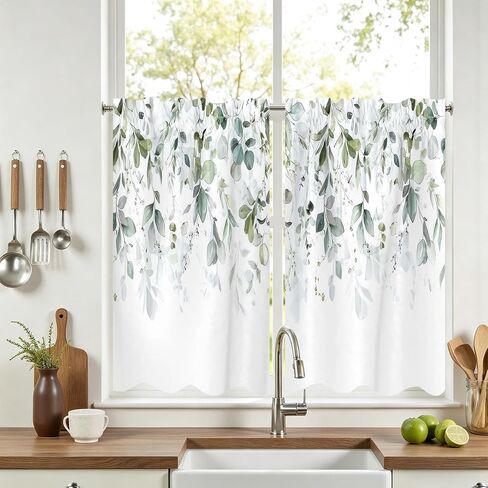 26x36Inch Botanical Illustration Small Short Cafe Curtains Wildflower Herb Leaf Pattern Kitchen Tiers Window Treatment Bathroom Dining Room Home Decoration Polyester 2 Panels in Kuwait