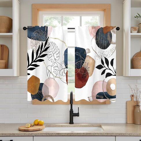 26x36Inch Botanical Illustration Small Short Cafe Curtains Wildflower Herb Leaf Pattern Kitchen Tiers Window Treatment Bathroom Dining Room Home Decoration Polyester 2 Panels in Kuwait