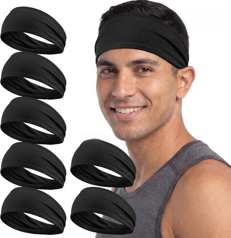 Headbands for Men, Soft Elastic Sports Sweatbands - Non Slip Hair Band Head Wrap and Running Accessories for Gym Workout in Saudi Arabia