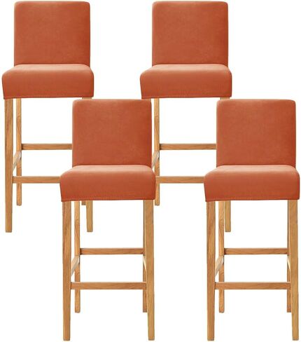 Bar Stool Covers with Back Velvet Barstool Chair Covers Slipcovers Stretch Pub Chair Cover Washable Counter Stool Cover Protector for Kitchen Dining Room Set of 4 Dark Orange in Saudi Arabia