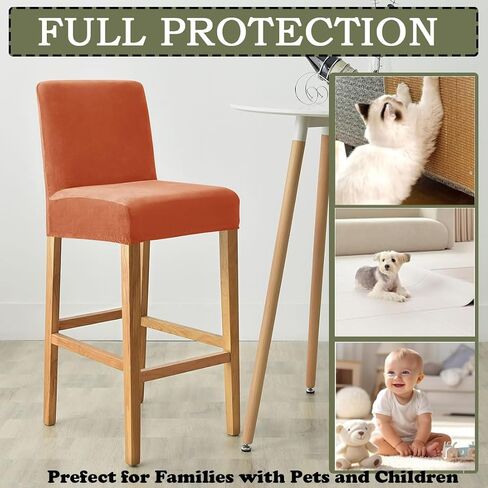 Bar Stool Covers with Back Velvet Barstool Chair Covers Slipcovers Stretch Pub Chair Cover Washable Counter Stool Cover Protector for Kitchen Dining Room Set of 4 Dark Orange in Saudi Arabia