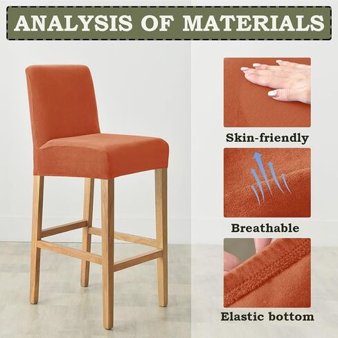 Bar Stool Covers with Back Velvet Barstool Chair Covers Slipcovers Stretch Pub Chair Cover Washable Counter Stool Cover Protector for Kitchen Dining Room Set of 4 Dark Orange in Saudi Arabia