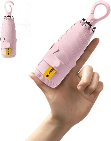Mini Travel Umbrella UV Protection - Small Folding Parasol with Carabiner Ring Handle/UPF 50+/Ultra-Lightweight/Compact/Telfon/Women/Men/Kids in Kuwait