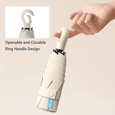Mini Travel Umbrella UV Protection - Small Folding Parasol with Carabiner Ring Handle/UPF 50+/Ultra-Lightweight/Compact/Telfon/Women/Men/Kids in Kuwait