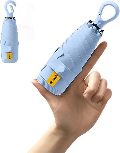 Mini Travel Umbrella UV Protection - Small Folding Parasol with Carabiner Ring Handle/UPF 50+/Ultra-Lightweight/Compact/Telfon/Women/Men/Kids in Kuwait