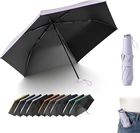 erised's bifrost Compact Travel Folding Carbon Umbrella With Micro Handle for Women Girls Kids - Portable Parasol,Lightweight,6 Ribs,UV Protection,UPF 50,Rain Sun,Backpack/Car in Kuwait