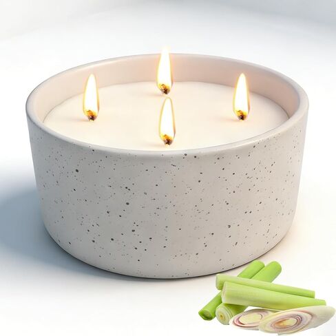 Citronella Candles Outdoor for Patio, 22oz Large 4-Wick Natural Soy Wax Candle, 100-Hour Long Lasting Citronella Oil Candle in Decorative Ceramic Jar for Backyard, Garden, Deck, Summer Nights in Saudi Arabia