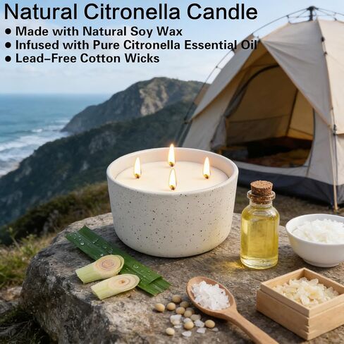Citronella Candles Outdoor for Patio, 22oz Large 4-Wick Natural Soy Wax Candle, 100-Hour Long Lasting Citronella Oil Candle in Decorative Ceramic Jar for Backyard, Garden, Deck, Summer Nights in Saudi Arabia