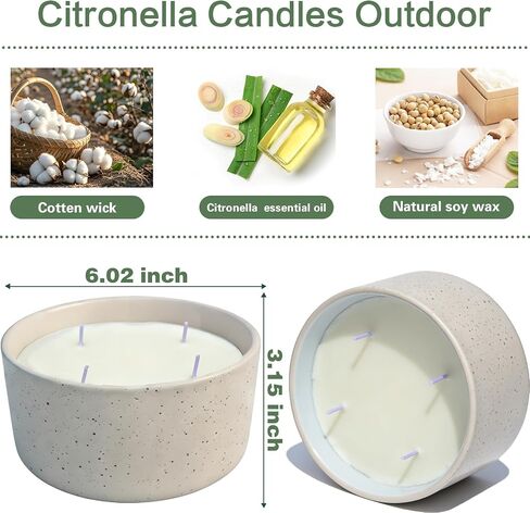 Citronella Candles Outdoor for Patio, 22oz Large 4-Wick Natural Soy Wax Candle, 100-Hour Long Lasting Citronella Oil Candle in Decorative Ceramic Jar for Backyard, Garden, Deck, Summer Nights in Saudi Arabia