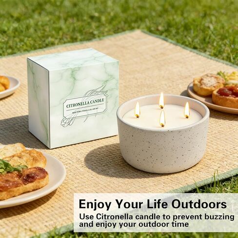 Citronella Candles Outdoor for Patio, 22oz Large 4-Wick Natural Soy Wax Candle, 100-Hour Long Lasting Citronella Oil Candle in Decorative Ceramic Jar for Backyard, Garden, Deck, Summer Nights in Saudi Arabia
