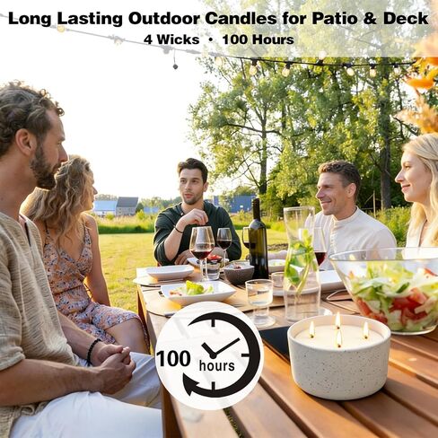 Citronella Candles Outdoor for Patio, 22oz Large 4-Wick Natural Soy Wax Candle, 100-Hour Long Lasting Citronella Oil Candle in Decorative Ceramic Jar for Backyard, Garden, Deck, Summer Nights in Saudi Arabia