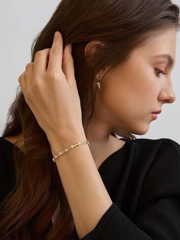 14K Gold Tennis Bracelets for Women - Bezel CZ Bracelet For Women - Simulated Diamonds Princess, Round,Marquise, Pear, Emerald Cut Stones, Valentines Day Wedding Jewelry for Brides in Saudi Arabia