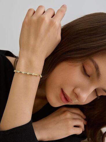 14K Gold Tennis Bracelets for Women - Bezel CZ Bracelet For Women - Simulated Diamonds Princess, Round,Marquise, Pear, Emerald Cut Stones, Valentines Day Wedding Jewelry for Brides in Saudi Arabia