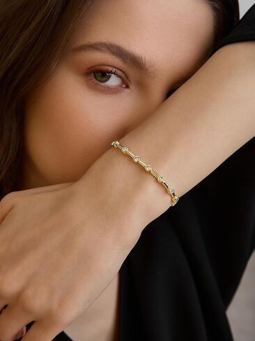 14K Gold Tennis Bracelets for Women - Bezel CZ Bracelet For Women - Simulated Diamonds Princess, Round,Marquise, Pear, Emerald Cut Stones, Valentines Day Wedding Jewelry for Brides in Saudi Arabia