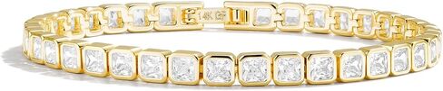 14K Gold Tennis Bracelets for Women - Bezel CZ Bracelet For Women - Simulated Diamonds Princess, Round,Marquise, Pear, Emerald Cut Stones, Valentines Day Wedding Jewelry for Brides in Saudi Arabia