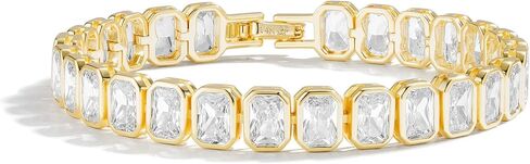 14K Gold Tennis Bracelets for Women - Bezel CZ Bracelet For Women - Simulated Diamonds Princess, Round,Marquise, Pear, Emerald Cut Stones, Valentines Day Wedding Jewelry for Brides in Saudi Arabia