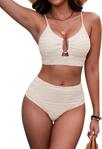 HORISUN Women High Waisted Tummy Control Bikini 2 Piece U-Wire Cutout Crisscross Back Lined Beach Swimsuit in Saudi Arabia