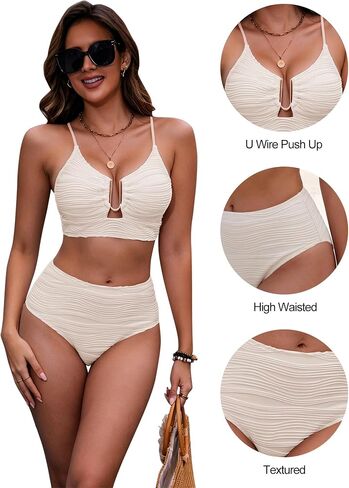 HORISUN Women High Waisted Tummy Control Bikini 2 Piece U-Wire Cutout Crisscross Back Lined Beach Swimsuit in Saudi Arabia