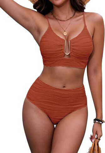 HORISUN Women High Waisted Tummy Control Bikini 2 Piece U-Wire Cutout Crisscross Back Lined Beach Swimsuit in Saudi Arabia