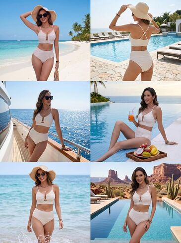 HORISUN Women High Waisted Tummy Control Bikini 2 Piece U-Wire Cutout Crisscross Back Lined Beach Swimsuit in Saudi Arabia