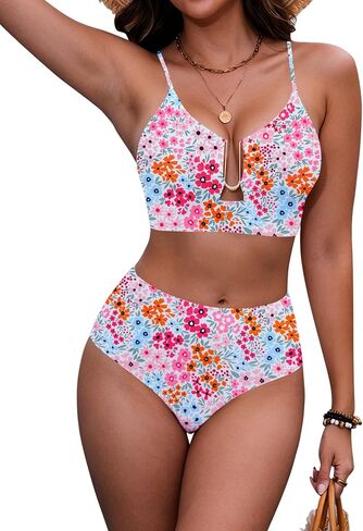 HORISUN Women High Waisted Tummy Control Bikini 2 Piece U-Wire Cutout Crisscross Back Lined Beach Swimsuit in Saudi Arabia