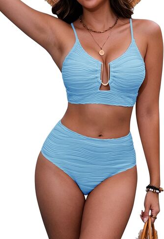HORISUN Women High Waisted Tummy Control Bikini 2 Piece U-Wire Cutout Crisscross Back Lined Beach Swimsuit in Saudi Arabia