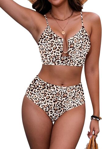 HORISUN Women High Waisted Tummy Control Bikini 2 Piece U-Wire Cutout Crisscross Back Lined Beach Swimsuit in Saudi Arabia