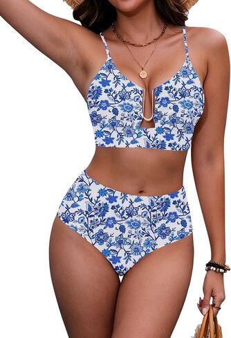 HORISUN Women High Waisted Tummy Control Bikini 2 Piece U-Wire Cutout Crisscross Back Lined Beach Swimsuit in Saudi Arabia