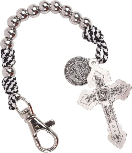 Needzo St. Benedict Stainless Steel Pocket Rosary with Paracord, Medal & Crucifix, Portable Prayer Beads, 8.5 Inches in Kuwait