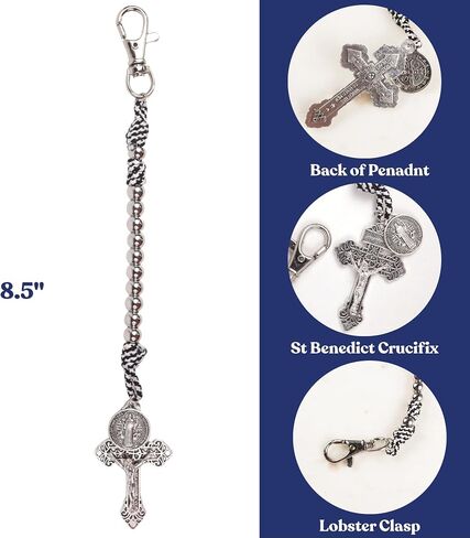 Needzo St. Benedict Stainless Steel Pocket Rosary with Paracord, Medal & Crucifix, Portable Prayer Beads, 8.5 Inches in Kuwait