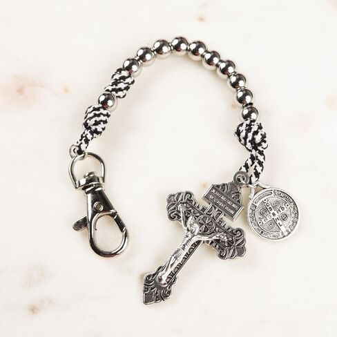 Needzo St. Benedict Stainless Steel Pocket Rosary with Paracord, Medal & Crucifix, Portable Prayer Beads, 8.5 Inches in Kuwait