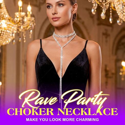 TWINKLEDE Rhinestone Choker Silver Long Y-Necklace Crystal Necklaces for Women in Kuwait