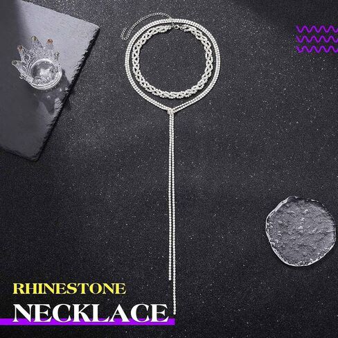 TWINKLEDE Rhinestone Choker Silver Long Y-Necklace Crystal Necklaces for Women in Kuwait