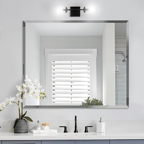 30x30 Inch Bathroom Mirror Frameless Beveled Edge Rectangle Wall Mirror Explosion Proof and Shatterproof Bathroom Vanity Mirror Wall Mounted Hang Firmly (Horizontal or Vertical) in Saudi Arabia