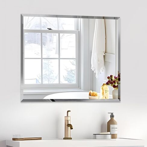 30x30 Inch Bathroom Mirror Frameless Beveled Edge Rectangle Wall Mirror Explosion Proof and Shatterproof Bathroom Vanity Mirror Wall Mounted Hang Firmly (Horizontal or Vertical) in Saudi Arabia