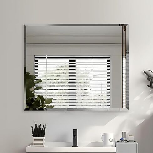 30x30 Inch Bathroom Mirror Frameless Beveled Edge Rectangle Wall Mirror Explosion Proof and Shatterproof Bathroom Vanity Mirror Wall Mounted Hang Firmly (Horizontal or Vertical) in Saudi Arabia